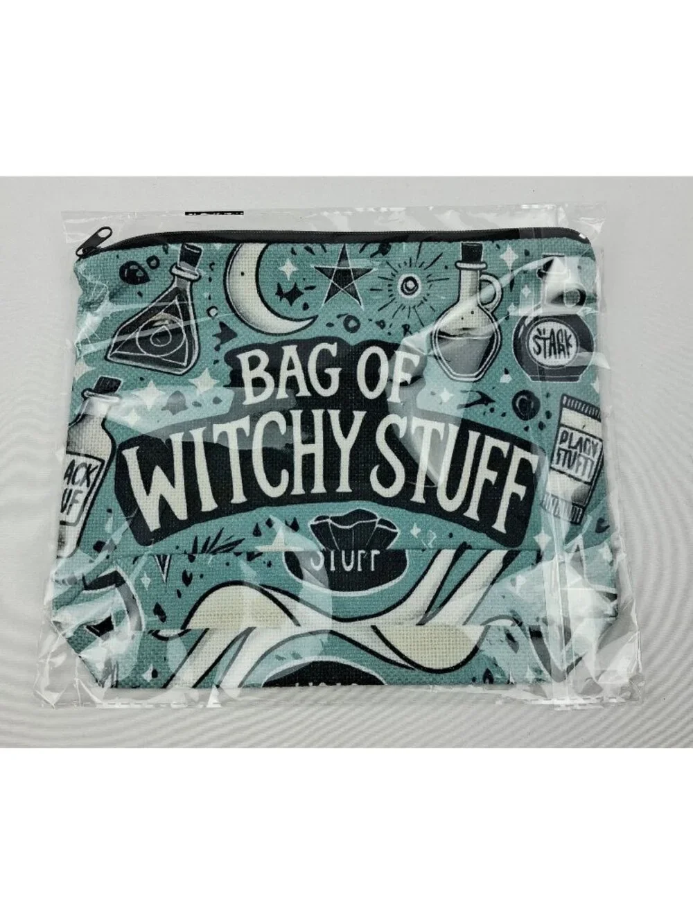 Halloween Witchy Stuff Zippered Canvas Make Up Pouch Fun Potion & Moon Design